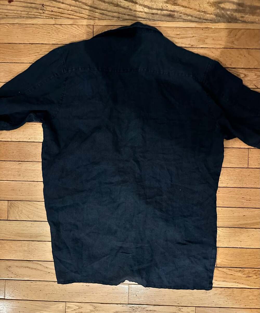 Burberry London Short Sleeve Button-Down Shirt Black with Plaid Accent